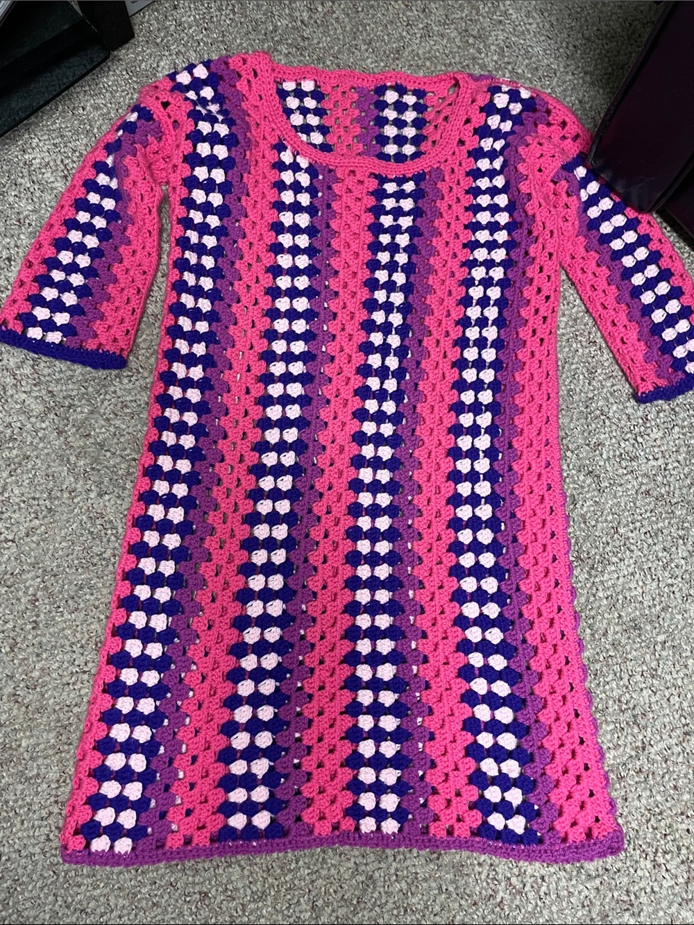 Vintage 100% Crochet Striped Dress - Pink & Purple- soooo coool